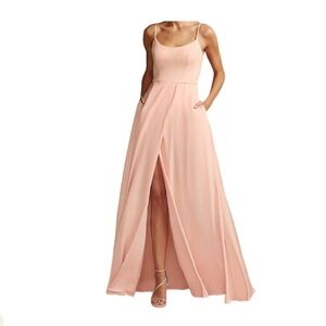 David’s Bridal Light Pink Bridesmaid Dress Size 6 Slit Spaghetti Strap Formal